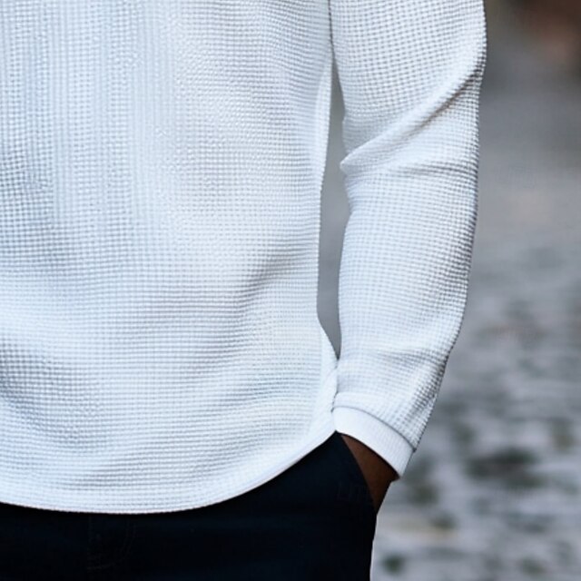 Men's Waffle Tshirt T shirt Tee Solid Color Stand Collar Normal