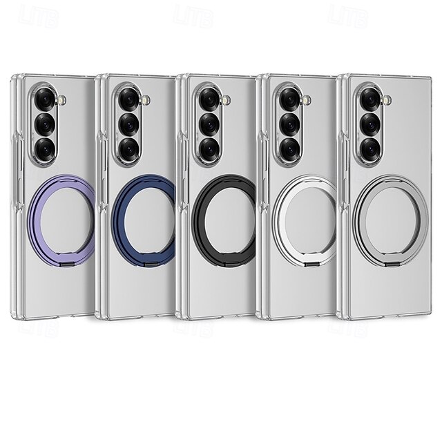  Phone Case For Samsung Galaxy Z Fold 6 Back Cover with Stand Holder Transparent Support Wireless Charging PC
