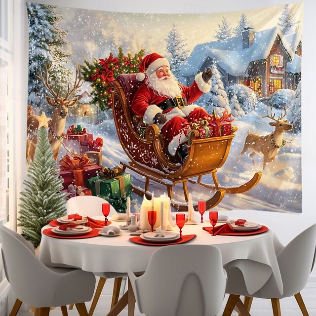 Christmas Decorations Hanging Tapestry Santa Outdoor Xmas Wall Art