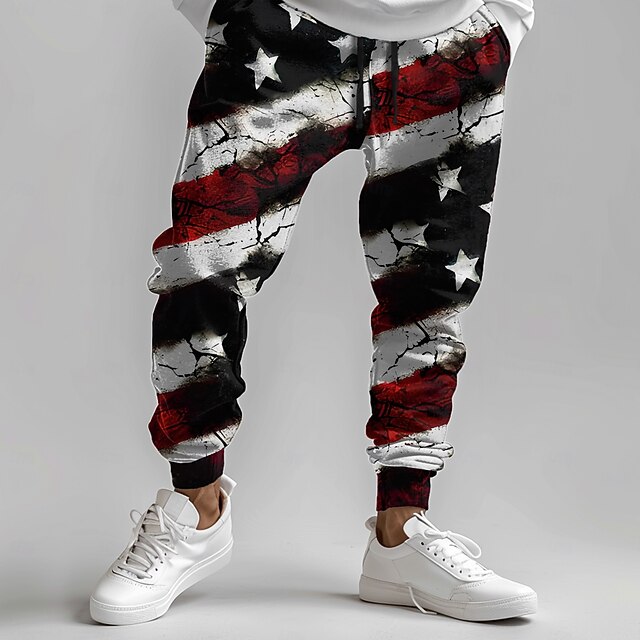 Men's American US Flag Patriotic Sweatpants Joggers Pants Trousers Mid Waist Drawstring Elastic Waist Vintage Casual Street Dailywear Pocket Spring Fall Winter 3D Print White4