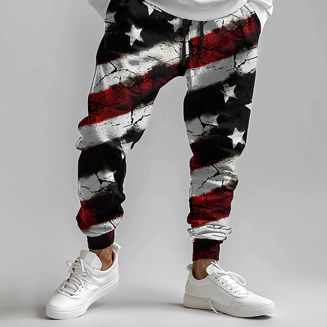 Men's American US Flag Patriotic Sweatpants Joggers Pants Trousers Mid Waist Drawstring Elastic Waist Vintage Casual Street Dailywear Pocket Spring Fall Winter 3D Print White4
