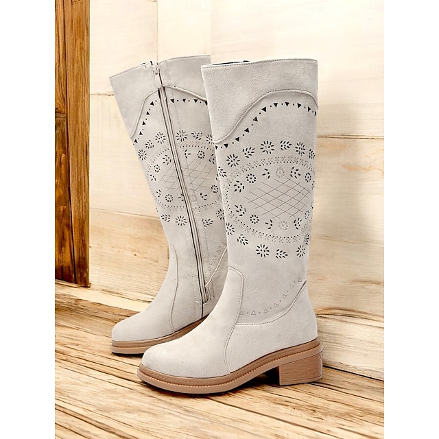 Women's Grey Embroidered Western Cowboy Boots with Laser Cut Detailing