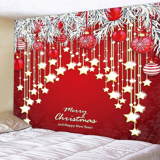 Christmas Decorations Santa Claus Wall Tapestry Xmas Photography Background Art Decor Hanging Home Bedroom Living Room Dorm Decoration Merry Star Ball Happy New Year 7