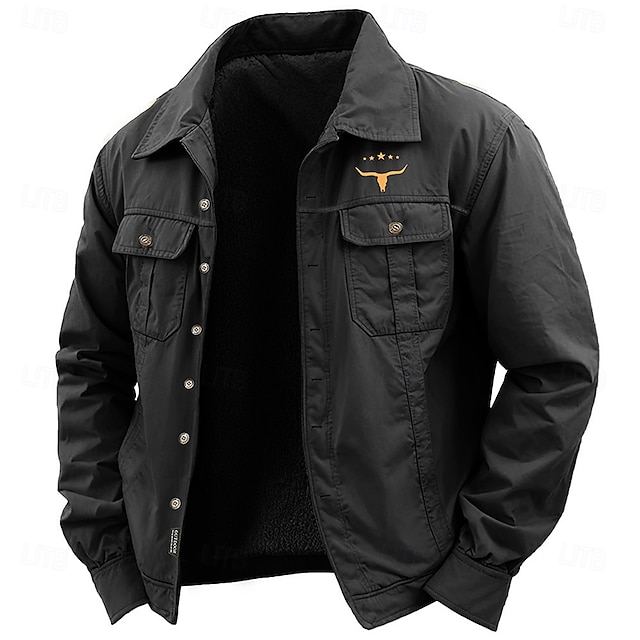  Men's Cow Print Shirt Work Shirt Western Shirt Long Sleeve Casual Sports & Outdoor Going out Fall Winter Turndown Button-Down Black Army Green Khaki