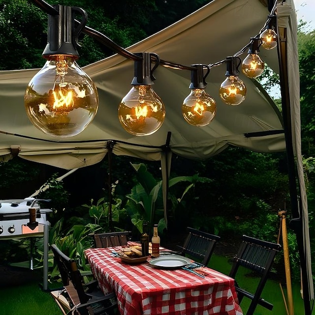  luci a catena per esterni a globo g40, luci natalizie da patio da 10 piedi/25 piedi/30 piedi/50 piedi, lampadine trasparenti, base e12 collegabile per decorazioni natalizie per interni/esterni