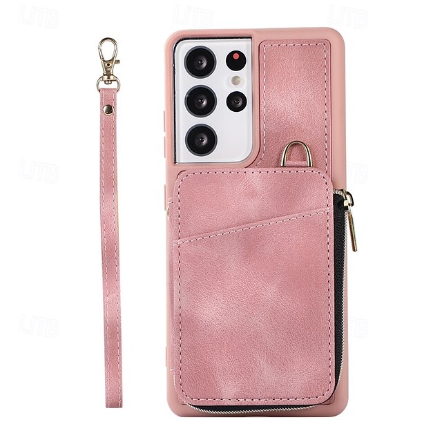  telefono Custodia Per S23 S22 S21 FE S21 Ultra Plus A14 A34 A54 A53 A13 S20 Copertura Posteriore con Supporto Cerniera con Cordino Retrò TPU Pelle PU
