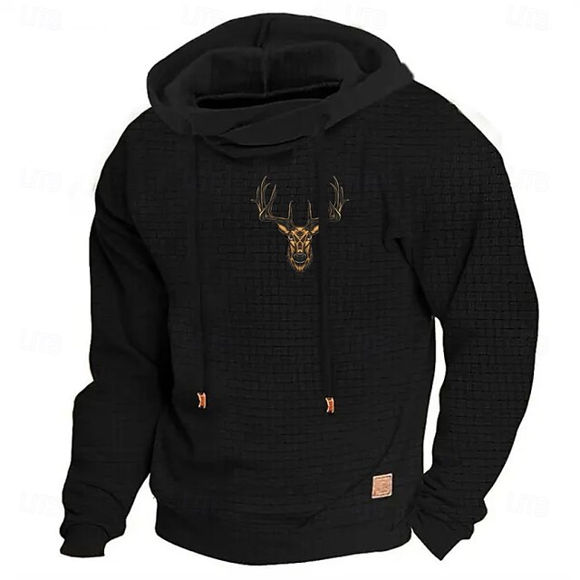 Men's Waffle Basic Sporty Classic Hoodie Sweatshirt Elk Black Green