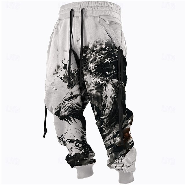 Men's Graphic Sweatpants Joggers Pants Trousers Mid Waist Drawstring Elastic Waist Vintage Casual Outdoor Street Dailywear Pocket Spring Fall Winter 3D Print Light Grey4