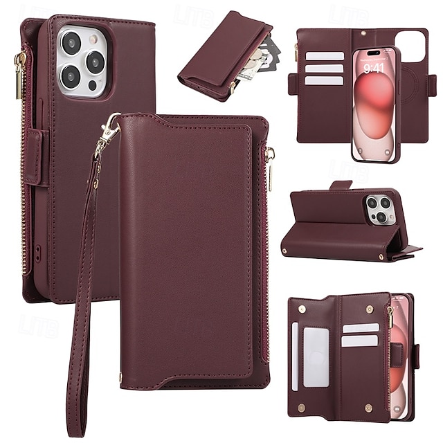  telefon Etui Til iPhone 16 15 14 Pro Max Plus 13 12 11 Pro Max Bagcover Med stativ Magnetisk med nøglebånd Kontor / Business TPU PU Læder