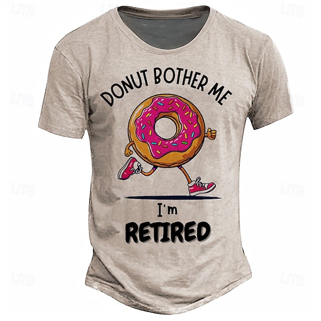  Herr Donuts T-shirt Kortärmad T-shirt 3D-tryck Rund hals Skjorta Mode Fritids- Gata Utomhussport Dagligen Beige Grå Sommar Vår Kläder S M L XL XXL XXXL