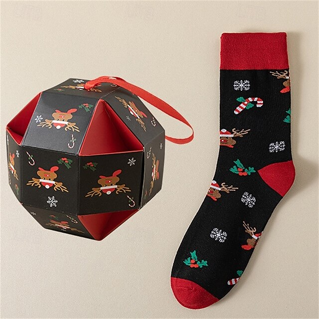 Men's 1 Pair Socks black+dark grey Black Color Christmas Pattern Sports
