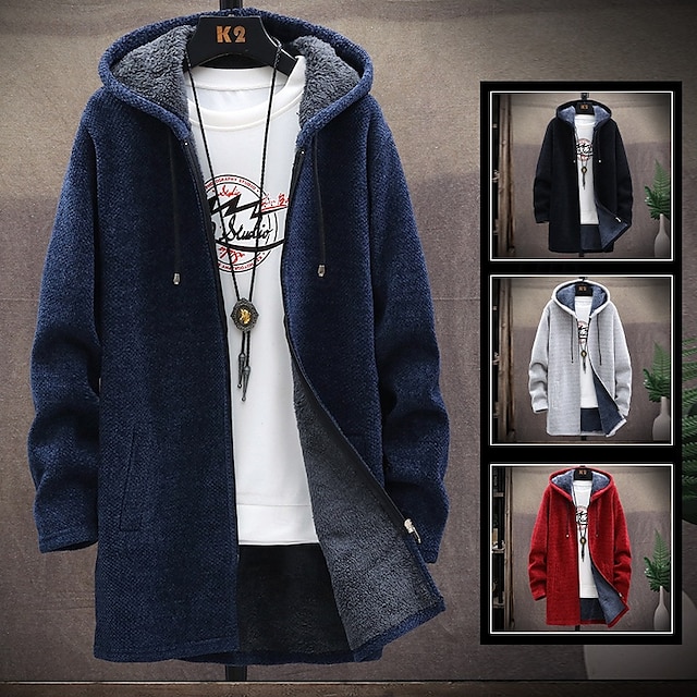  Homens Sueter Cardigan Suéter com zíper Suéter de malha Estriado Tricotar Túnica Patchwork Bolsos Tecido Com Capuz Moda Clássico Roupa Diária Encontro Roupa Outono & inverno Preto Vinho L XL 2XL