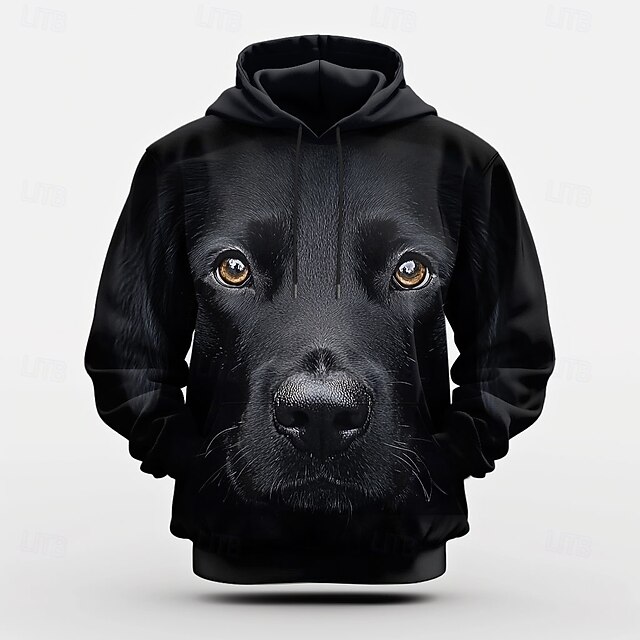 Men's Dog Hoodie Hoodies Sweatshirt Exaggerated Cool Long Sleeve Hooded Vacation Sports Outdoor Streetwear Black Print Front Pocket Spring &  Fall Designer4