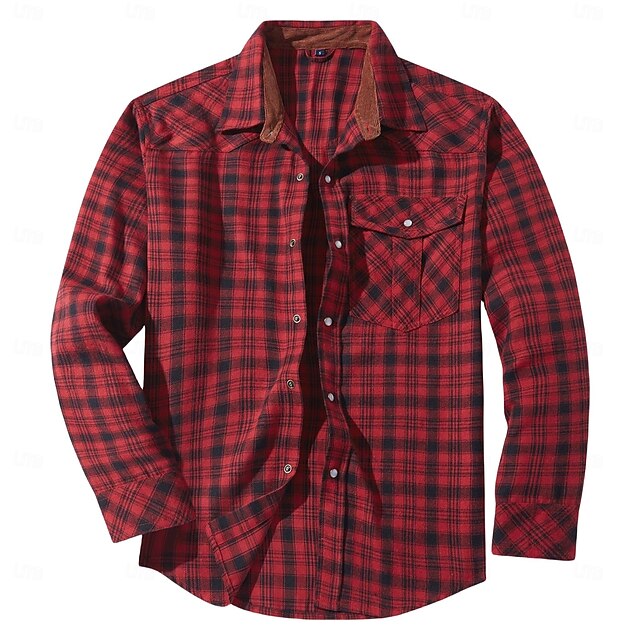 Men's Shirt Flannel Shirt Overshirt Red Dark Navy Green Khaki Long