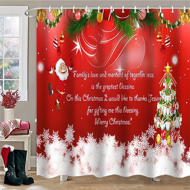 4pcs Christmas Shower Curtain Set, Bathroom Décor, Modern Home Bathroom