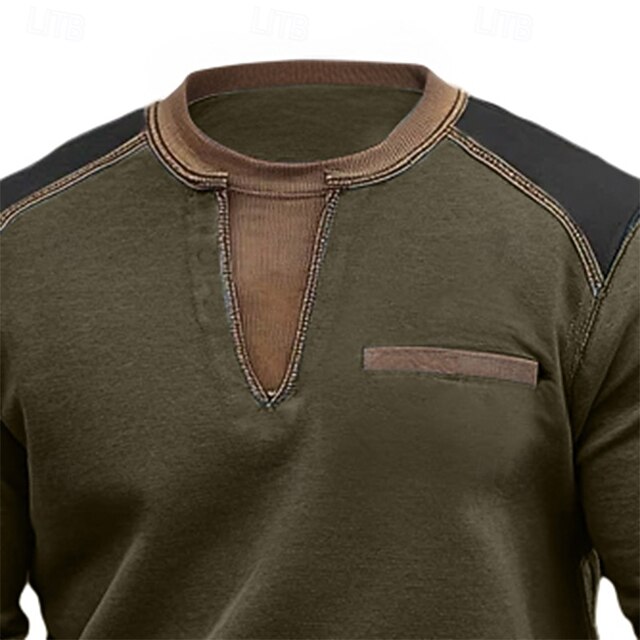 Men's Pullover Black White Army Green Light Blue Crew Neck Plain Pocket