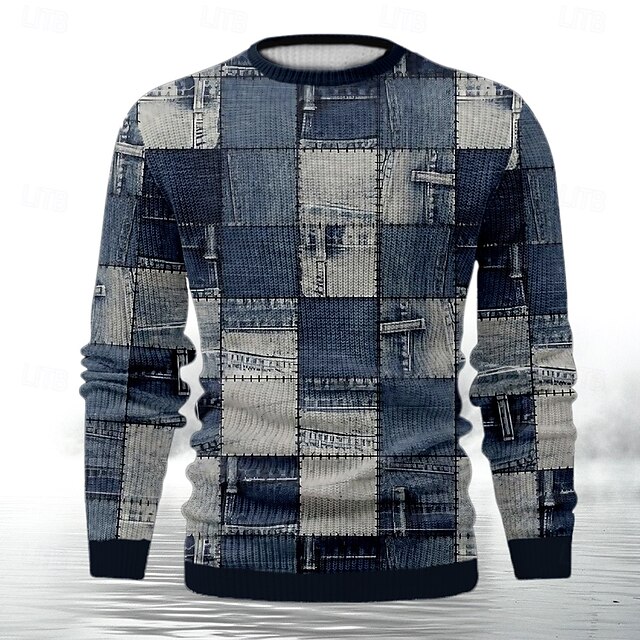 Men's Ugly Christmas Sweater Pullover Sweater Jumper Knitwear Ribbed Knit Regular Tops Knitted Santa Claus Crew Neck Party Evening Wear Clothing Apparel Drop Shoulder Fall & Winter Blue S M L4