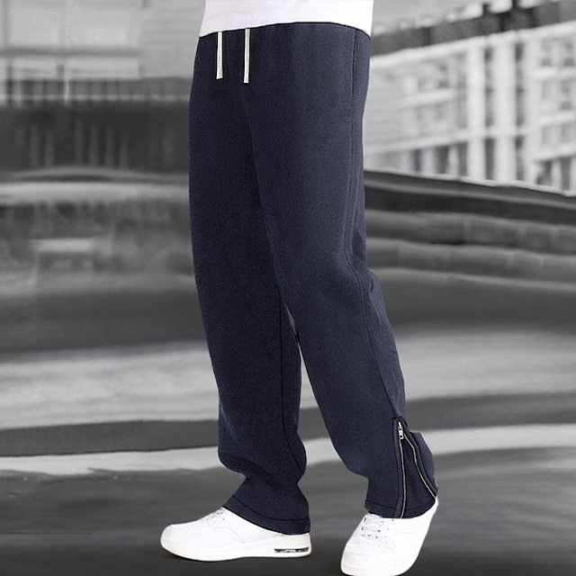  Herren Jogginghose Trainingshose Jogginghose Jogger Hose Hosen Jogginghose mit geradem Bein Ausgestellte Jogginghose Kordelzug Elastische Taille Bein mit Reißverschluss Glatt Komfort Warm In voller