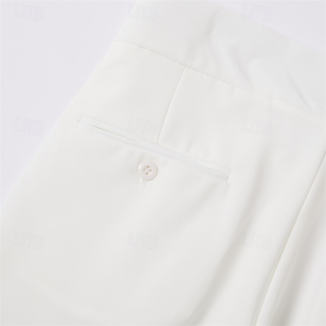 Mens Pleated Pants / Slacks Plus White Shirt & Matching Tie Ivory unhemmed unfinished bottom main image 1