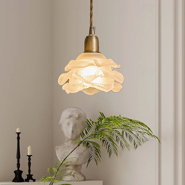  oświetlenie sufitowe retro kwiat styl szklany wiszący klosz lampy biały szklany minimalistyczny kwiat sufit wiszący lampa oprawa