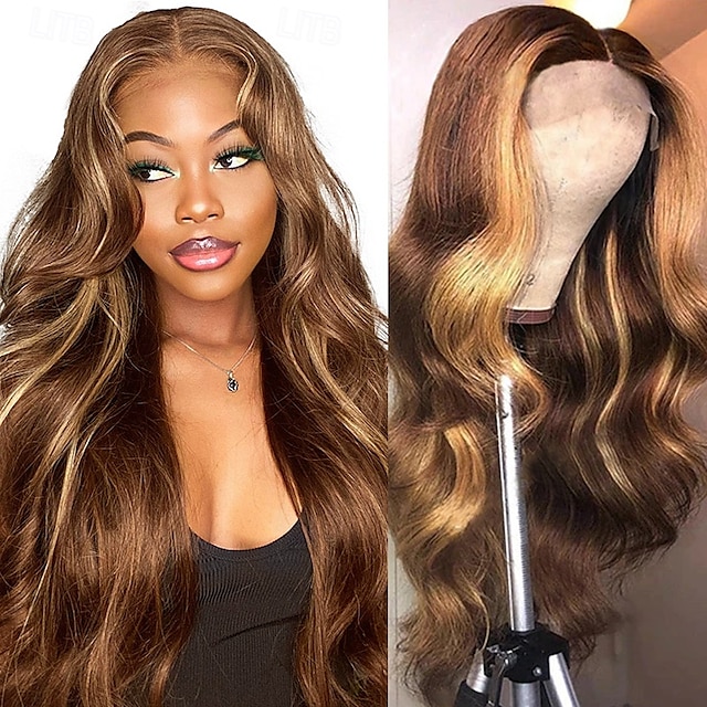  Parrucca in pizzo 4*4 colore pianoforte p4/27 parrucca frontale dritta in pizzo per capelli umani densità 150% per donne nere capelli umani lunghi