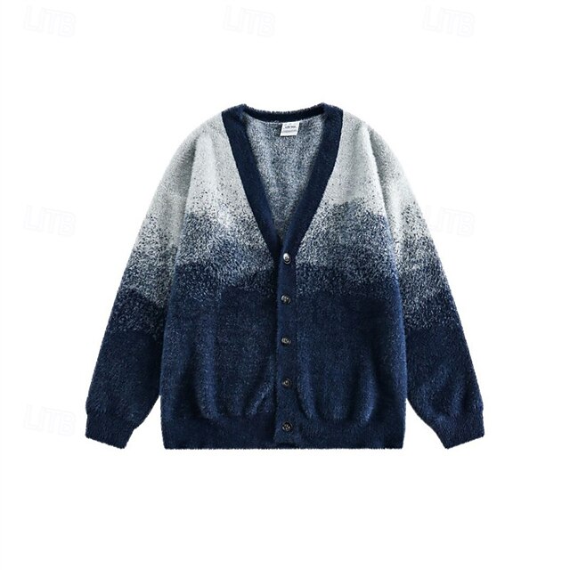 Men's Cardigan Sweater Knit Button Up Ombre Deep V Knitwear Elegant
