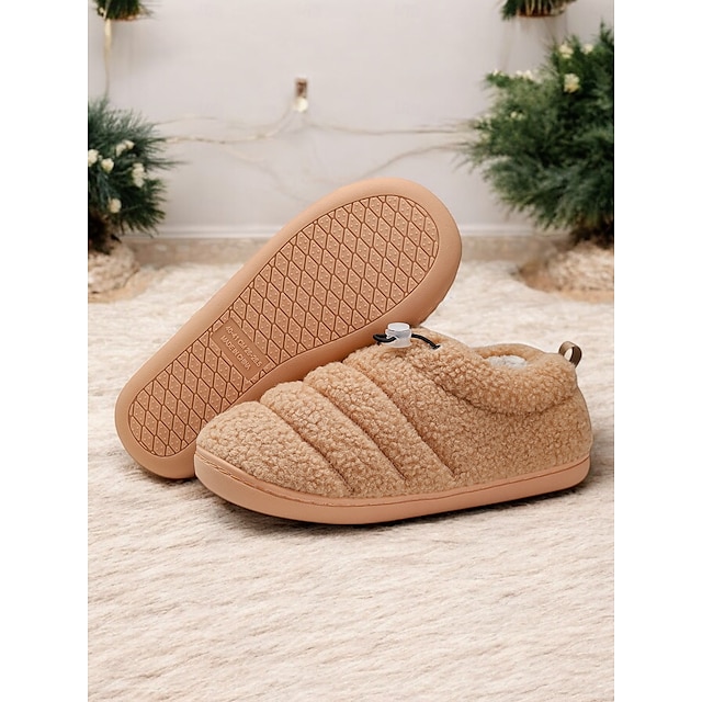  chinelos aconchegantes forrados de lã com sola antiderrapante – sapatos de pelúcia quentes para mulheres