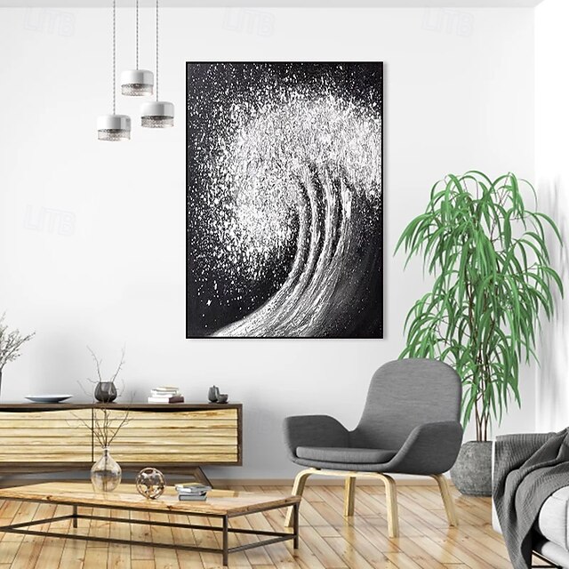 Handpainted White Black Textured Painting Oversized handmade Abstract