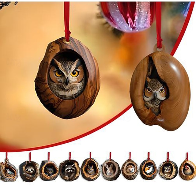  12 buc/set ornamente pentru pomul de Crăciun 2d acrilic decorare animale de pădure brad de Crăciun ornament cu model de animale decor sezonier pentru bradul de Crăciun