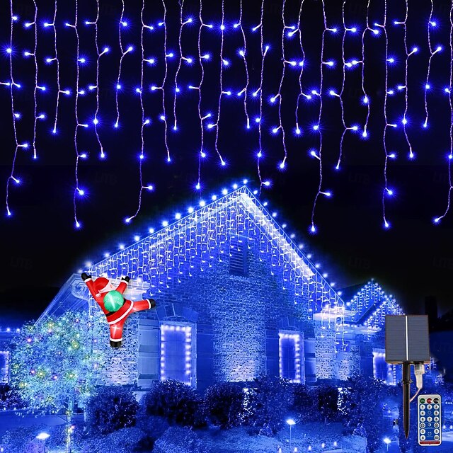 10M 400Leds Solar Icecle Curtain String Lights Christmas Outdoor