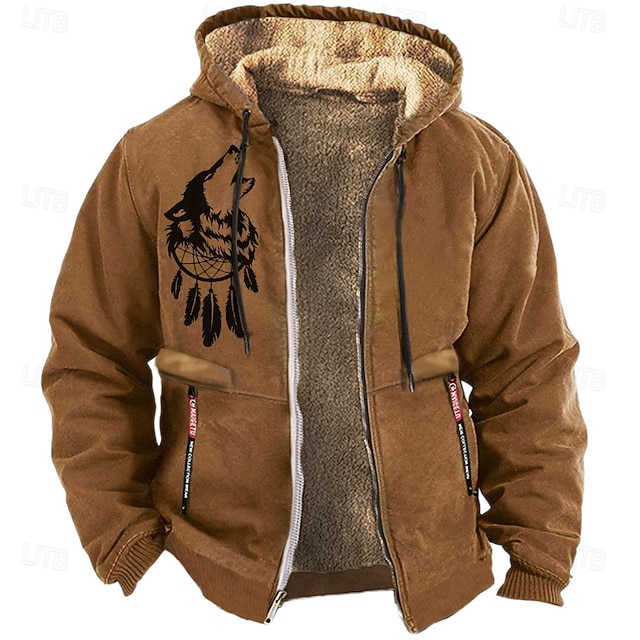  Hombre Lobo Vellón Sudaderas Manga Larga Sudaderas Con Capucha Diario Caza Otoño Invierno Negro Azul Piscina Marrón Ropa Diseñador Impresión gráfica S M L XL XXL XXXL