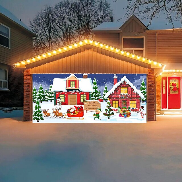 Christmas Door Decorations Outdoor Garage Door Cover Xmas Banner