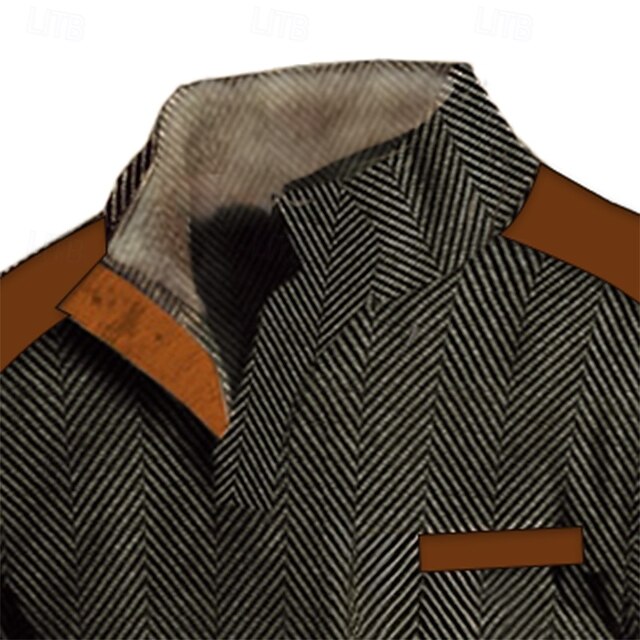 Men's Pullover Black Brown Gray Standing Collar Wool Herring bone