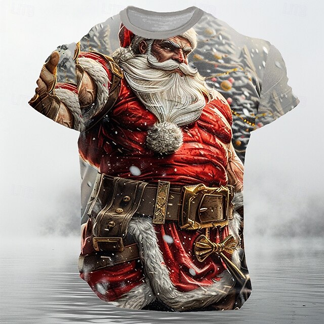 Christmas Men's Santa Claus T Shirt Short Sleeve T shirt 3D Print Crew Neck Shirt Retro Vintage Casual Street Style Christmas Sports Outdoor Holiday White Spring & Summer Clothing Apparel S M L XL4
