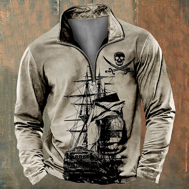 Per uomo Nave Felpe Felpa Felpa con zip Felpa con cerniera a un quarto Manica lunga Felpa mezza cerniera Con cerniera Chiusura lampo quarto Fantastico Giornaliero Informale Stampa 3D Da mare Per