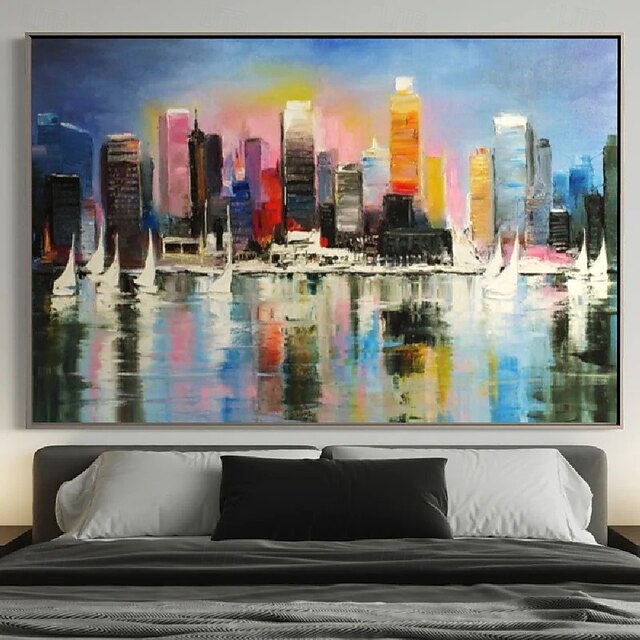 Large Abstract City Painting handmade Urban Art Painting hand painted