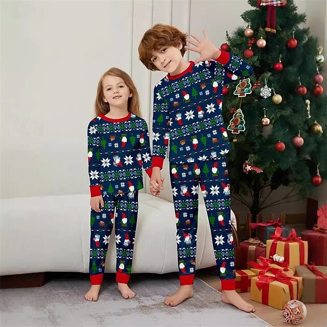 Famille Noël Pyjamas Rayé Motif de flocon de neige Motif de Noël Cadeau