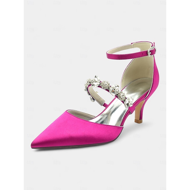  Schwarze Satin-Pumps mit Strassverzierung für Damen – Fesselriemchen, spitze Zehenpartie, elegante Abend- und Hochzeitsschuhe