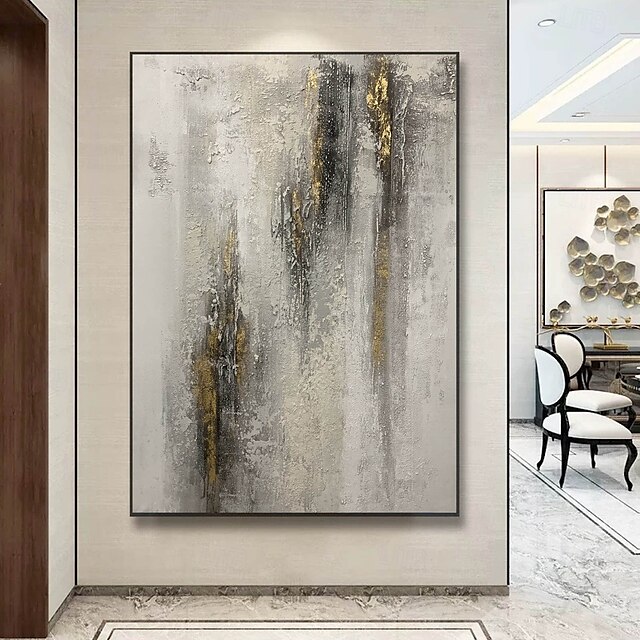  handgemaltes Ölgemälde mit Folie, goldenes Ölgemälde, abstrakte graue Gemälde auf Leinwand, handgefertigtes Acrylgemälde mit reichhaltiger Struktur, moderne Wandkunst, handgemaltes Kunstwerk für die