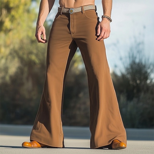 Homens Calça larga Parte inferior do sino Calças chinês Calça casual Bolsos Perna reta Tecido Conforto Macio Comprimento total Ao ar livre Diário Para Noite Moda Roupa de rua Preto Branco