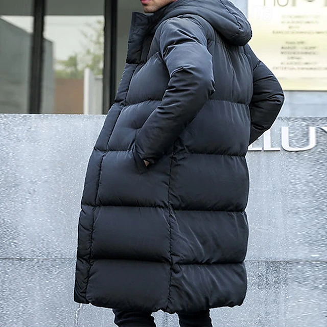 Men's Puffer Jacket Quilted Jacket Padded Jacket Pocket Polyester Fibre Fleece lined Daily Wear Date Vacation Long Fashion Casual Comfortable Thermal Warm Fall & Winter Solid / Plain Color Black 8