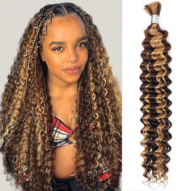  1 fascio di capelli umani in massa con onde profonde p4/27 per intrecciare fasci