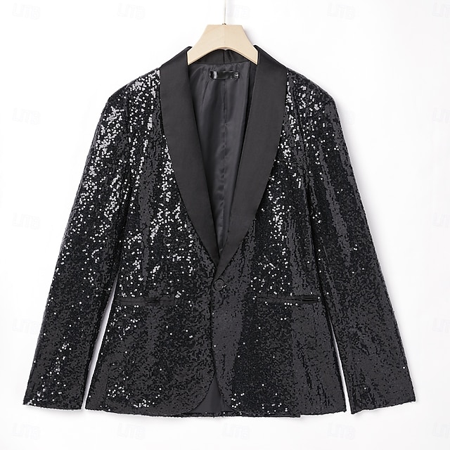  Blazer rétro à paillettes pour homme des années 70, style disco, soirée, scintillant, décontracté, simple boutonnage, un bouton, noir, argent, bordeaux, bleu royal, or