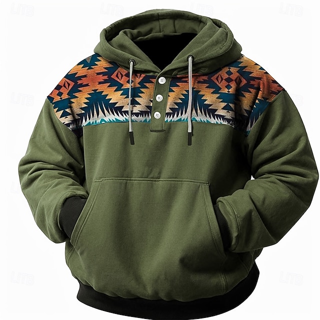  Hombre Folk Sudadera Sudaderas Étnico Casual Manga Larga Con Capucha Deporte Ropa de calle Granate Azul Piscina Bolsillo Impresión 3D Otoño Invierno Diseñador