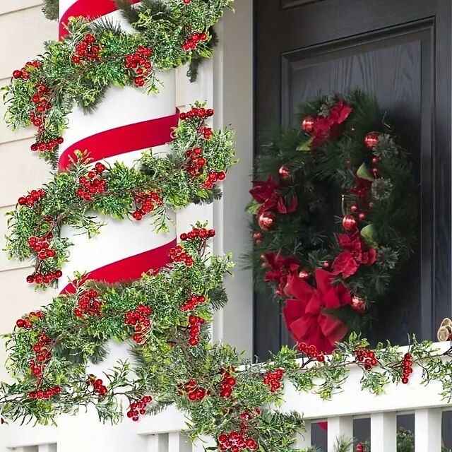 Christmas String Lights, 2M 20 LEDs with Pine Leaves & Red Berries