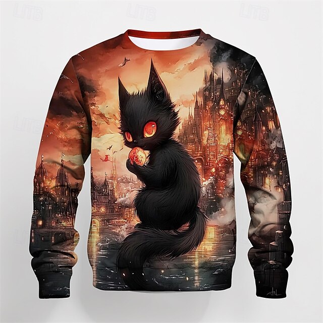  Dla chłopców 3D Graficzny Kreskówki Kot Podkoszulek T-shirt Długi rękaw Wiosna Jesień Moda Podstawowy Dzieci 4-12 lat Półgolf Na zewnątrz Codzienny Regularny