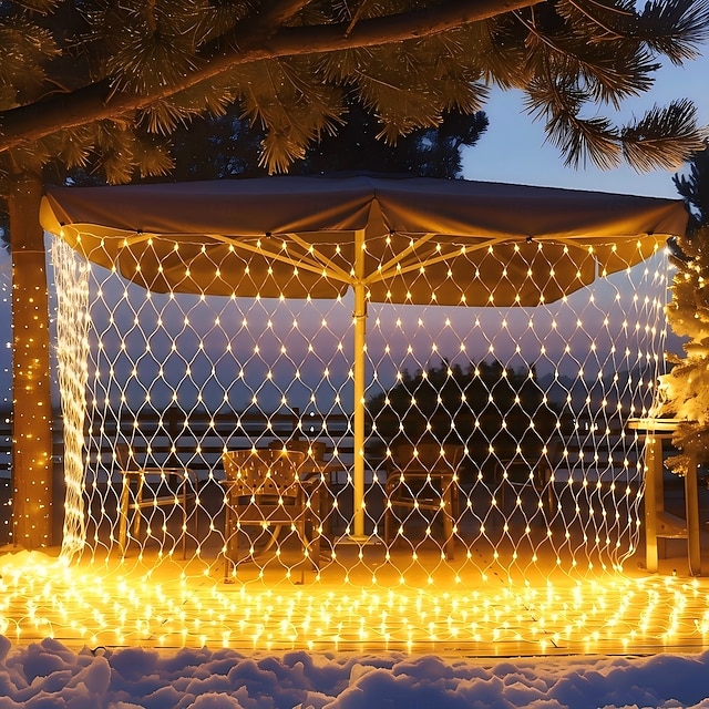  Cadena de luces LED de red IP65, 6 mx 4 m, 3 mx 2 m, cadena de luces LED navideñas flexibles de 880 led y 200 led, cadena de luces de malla para jardín, patio, decoración colorida, enchufe UE, EE.