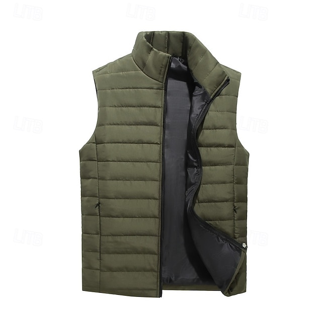  Herr Pufferväst Quiltad väst Dagligen Datum Semester Mode Ledigt Höst vinter Ficka Polyester Håller värmen Bekväm Ensfärgat Dragkedja Hög krage Normal Svart Rubinrött Armégrön Mörkblå Väst