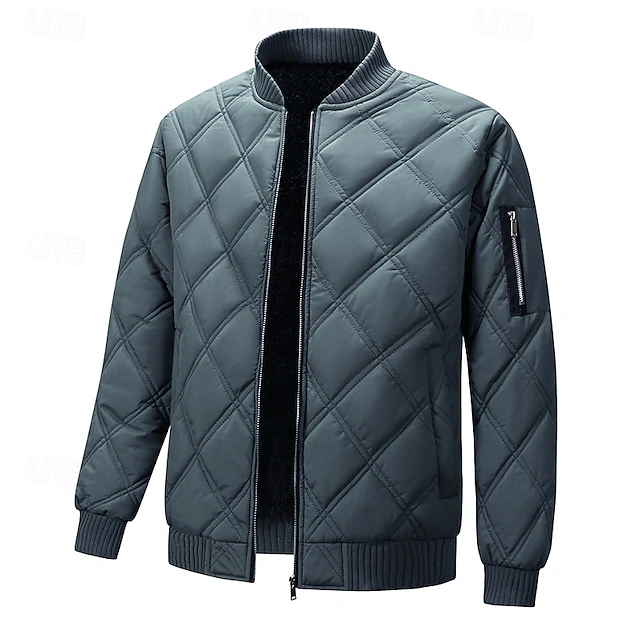 Men's Puffer Jacket Bomber Jacket Padded Zipper Pocket Polyster Pocket Outdoor Date Casual Daily Regular Fashion Casual Thermal Warm Windproof Winter Plain Dark Grey Black Puffer Jacket 7