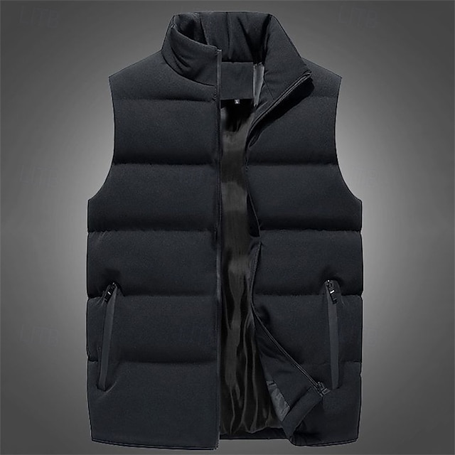  Herr Pufferväst Gilet Quiltad väst Semester Dagligen Datum Mode Ledigt Höst vinter Ficka Polyester Håller värmen Bekväm Ensfärgat Dragkedja Hög krage Normal Svart Vin Rubinrött Blå Väst